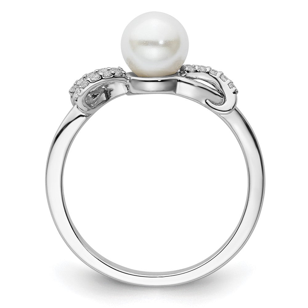14K Weißgold Ring, poliert, mit 0,10K Diamant und weißer Süßwasser-Zuchtperle, Größe 7