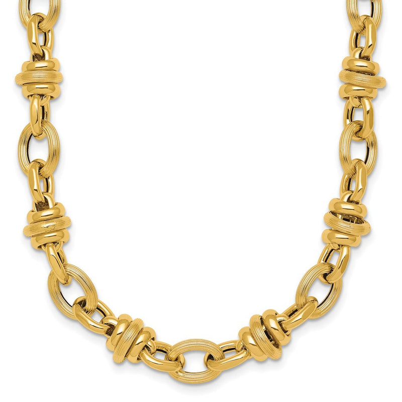 14K Gelbgold Poliert und Strukturiert Rund und Oval Fantasie Kette 18 Zoll Halskette