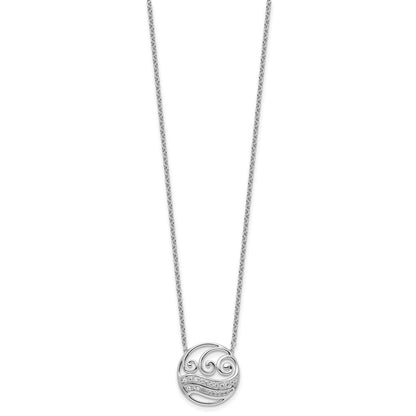 14K Weißgold Poliert 1/6 Karat Diamant Kreis mit Waves 18 Zoll Halskette
