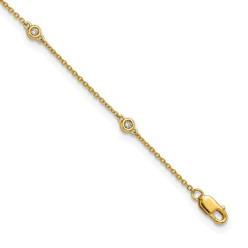 14K Gelbgold Komplett 1/8 Karat Zargenfassung-set Diamant und Ankerkette Kette 7-station 9 Zoll Fußkettchen