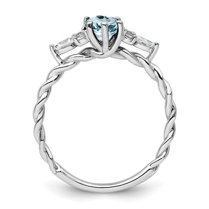 14K Weißgold Ring mit Diamant und 7x5 ovalem März/Aquamarin, Größe 7, verschlungen
