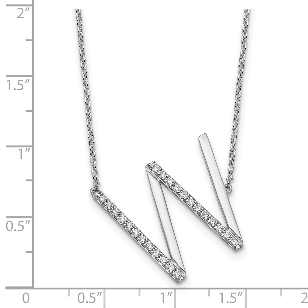 14K Weißgold Seitlich Diamant Initiale W 18 Zoll Halskette