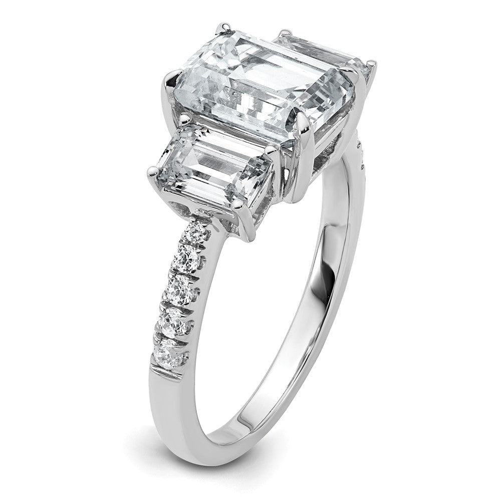 14K Weißgold Verlobungsring mit 3 3/8K im Labor gezüchteten Diamanten VS/SI+ G+ im Emerald-Schliff, zertifiziert, komplett, 3 Steine
