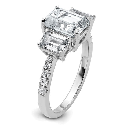 14K Weißgold Verlobungsring mit 3 3/8K im Labor gezüchteten Diamanten VS/SI+ G+ im Emerald-Schliff, zertifiziert, komplett, 3 Steine