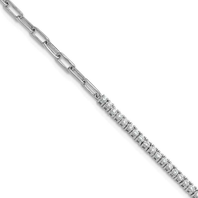 14K Weißgold Poliert Komplett 3/4 Karat Diamant Büroklammer Glieder 7 Zoll Armband mit 1 Zoll Verlängerung