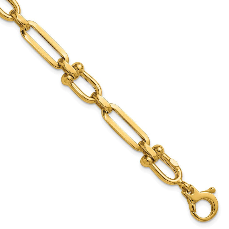 14K Gelbgold Poliert 7.3mm Fantasie Ankerkette Glieder 7.75 Zoll Armband