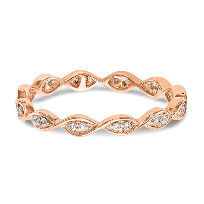 14K Roségold Polierter Memoire-Ehering Vintage-Pavé mit 0,5K Diamanten, Größe 7
