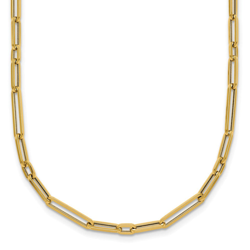 14K Gelbgold Poliert 2.9mm Fantasie Lang und Short Büroklammer Glieder 17 Zoll Halskette
