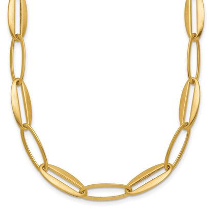 14K Gelbgold Gebürstet und Poliert 7.25mm Lang Oval Glieder 18 Zoll Halskette