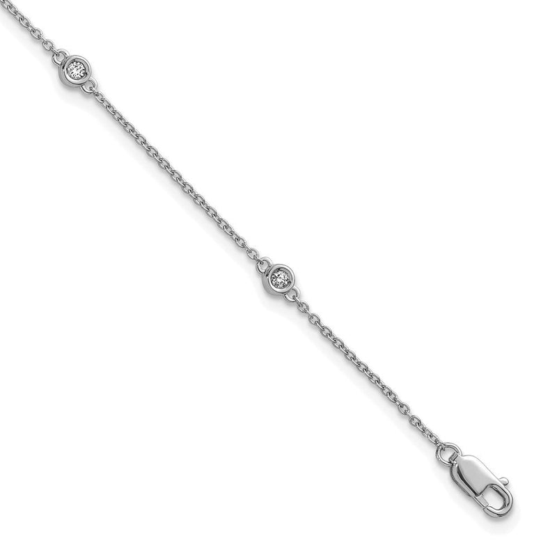 14K Weißgold Komplett 1/8 Karat Zargenfassung-set Diamant und Ankerkette Kette 5-station 7 Zoll Armband