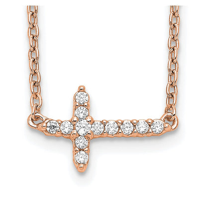 14K Roségold 1/10 Karat Diamant Seitlich Kreuz 18 Zoll Halskette