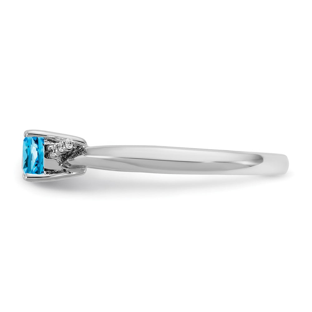 14K Weißgold Poliert Diamant und Blautopas Mode Ring