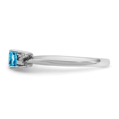 14K Weißgold Poliert Diamant und Blautopas Mode Ring