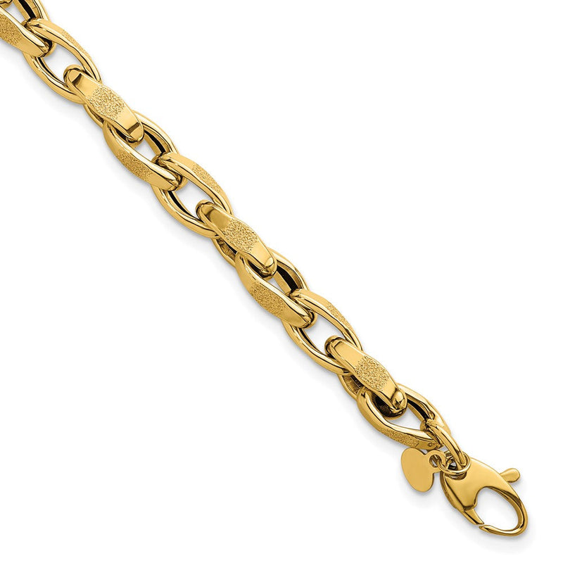 14K Gelbgold Poliert Fantasie Strukturiert Oval Gedreht Offen Glieder Gliederarmband