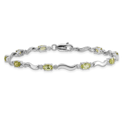 14K Weißgold Komplett Diamant und Oval Peridot Gewellt Glieder 7 Zoll Armband