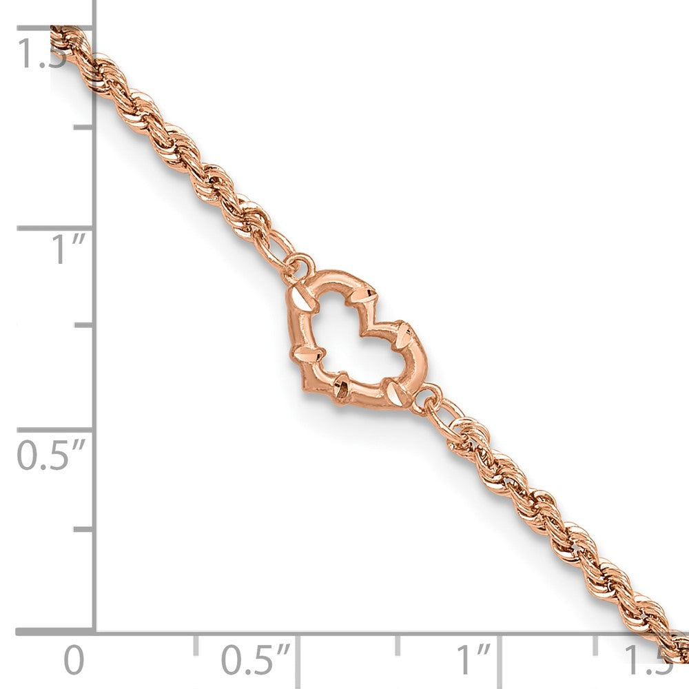 14K Roségold Diamantiert Offen Herz und Kordel Gliederarmband