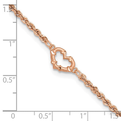 14K Roségold Diamantiert Offen Herz und Kordel Gliederarmband