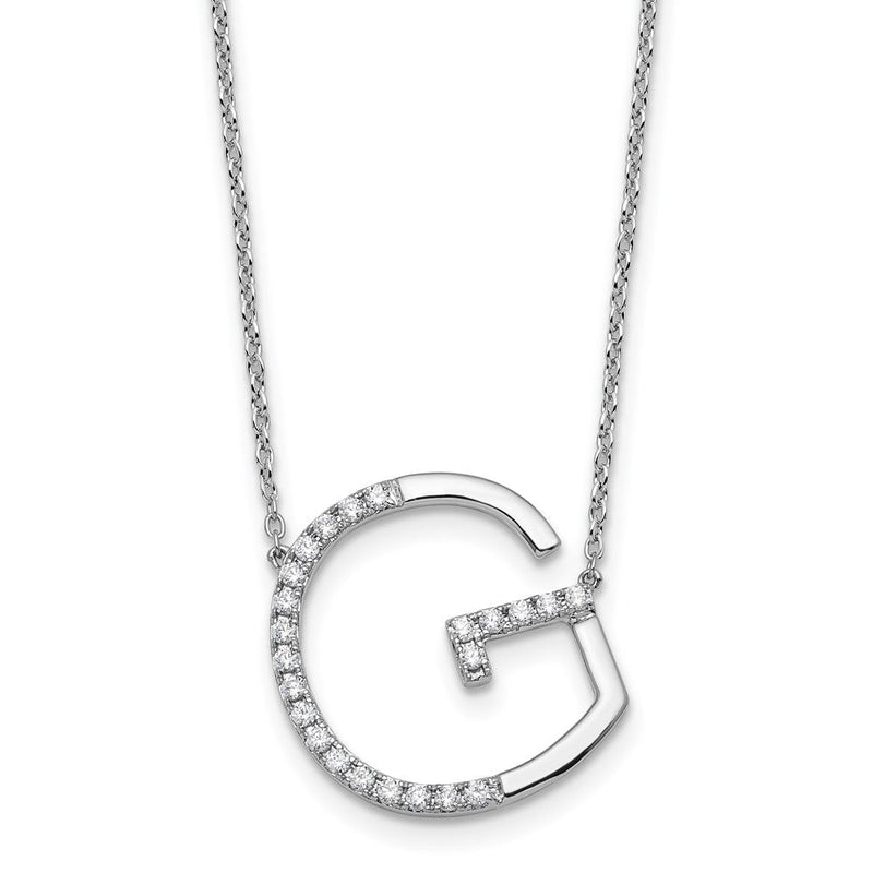 14K Weißgold Seitlich Diamant Initiale G 18 Zoll Halskette