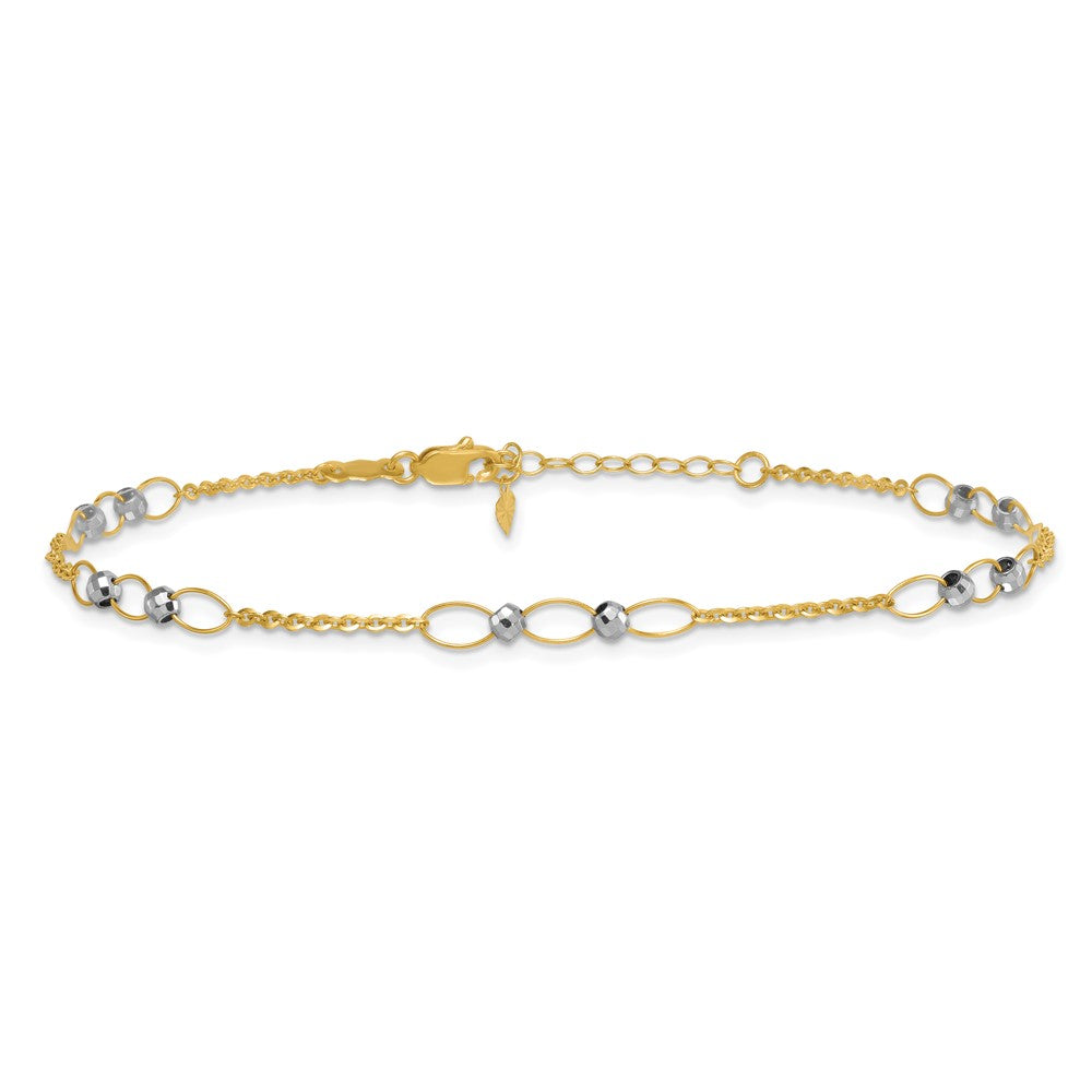 14K Bicolor Gold Bicolor Oval Knöpfe und Mirror Perlen Plus Verlängerung Total Kette Fußkettchen
