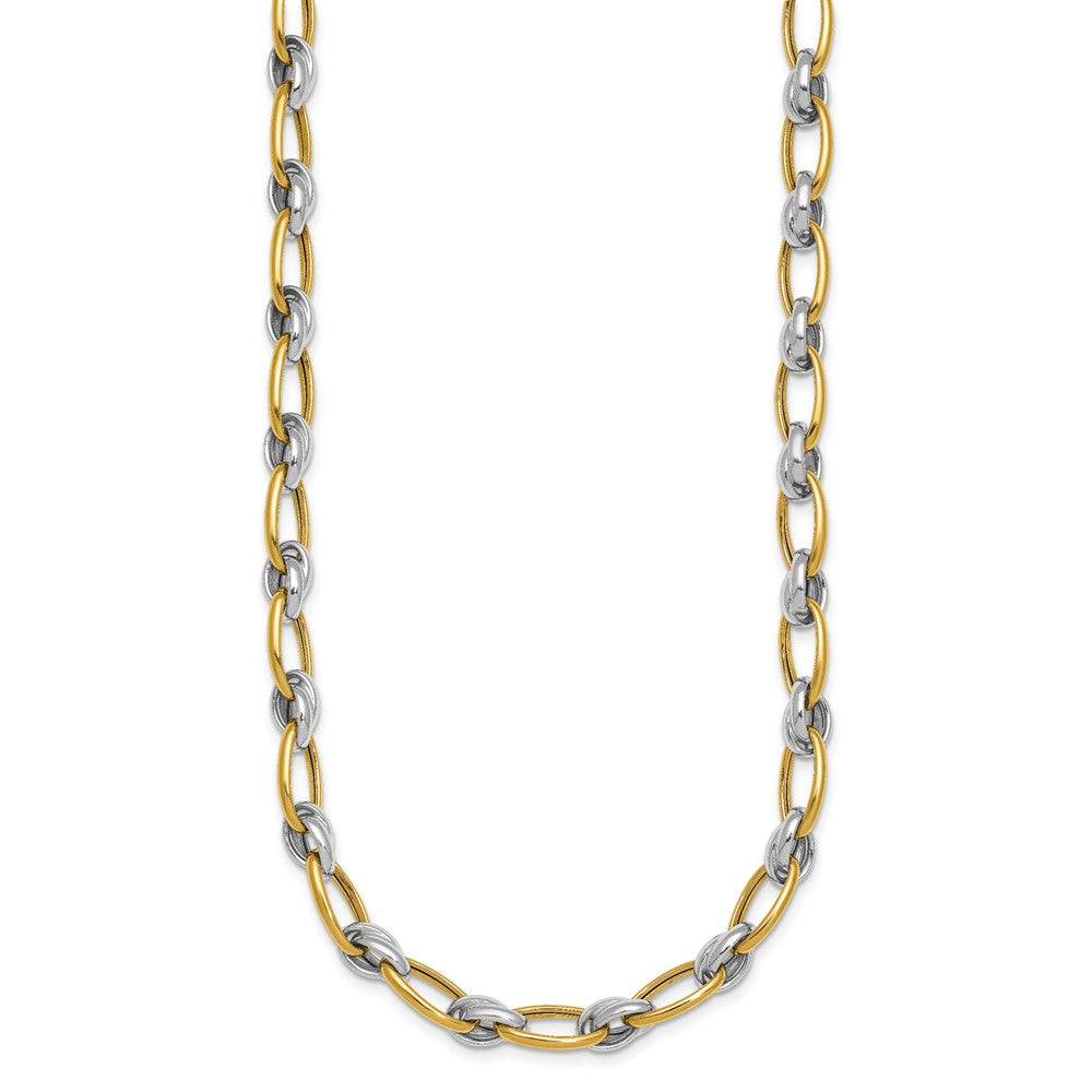 14K Bicolor Gold Bicolor Poliert 7mm Fantasie Oval Kette 17.75 Zoll Halskette