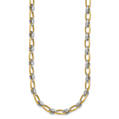14K Bicolor Gold Bicolor Poliert 7mm Fantasie Oval Kette 17.75 Zoll Halskette