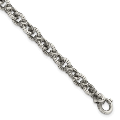 Sterlingsilber Schwarz Rutheniumbeschichtet Gebürstet Fantasie Strukturiert Ankerkette Glieder Herren Gliederarmband