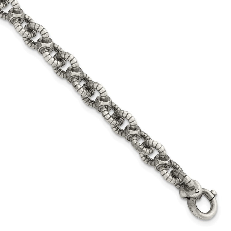 Sterlingsilber Schwarz Rutheniumbeschichtet Gebürstet Fantasie Strukturiert Ankerkette Glieder Herren Gliederarmband