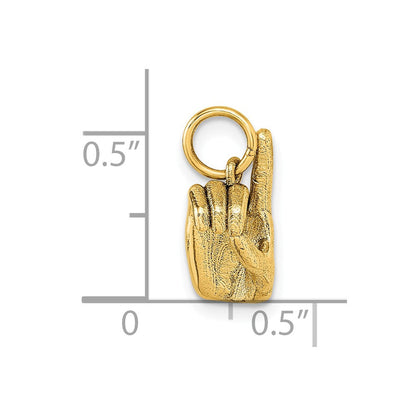 14K Gelbgold Anhänger mit Fingeralphabet-Zeichen "D" der Amerikanischen Gebärdensprache