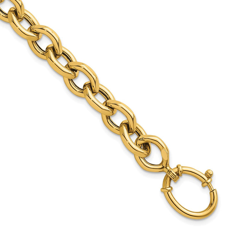 14K Gelbgold Poliert 9mm Fantasie Ankerkette Glieder 7.25 Zoll Armband