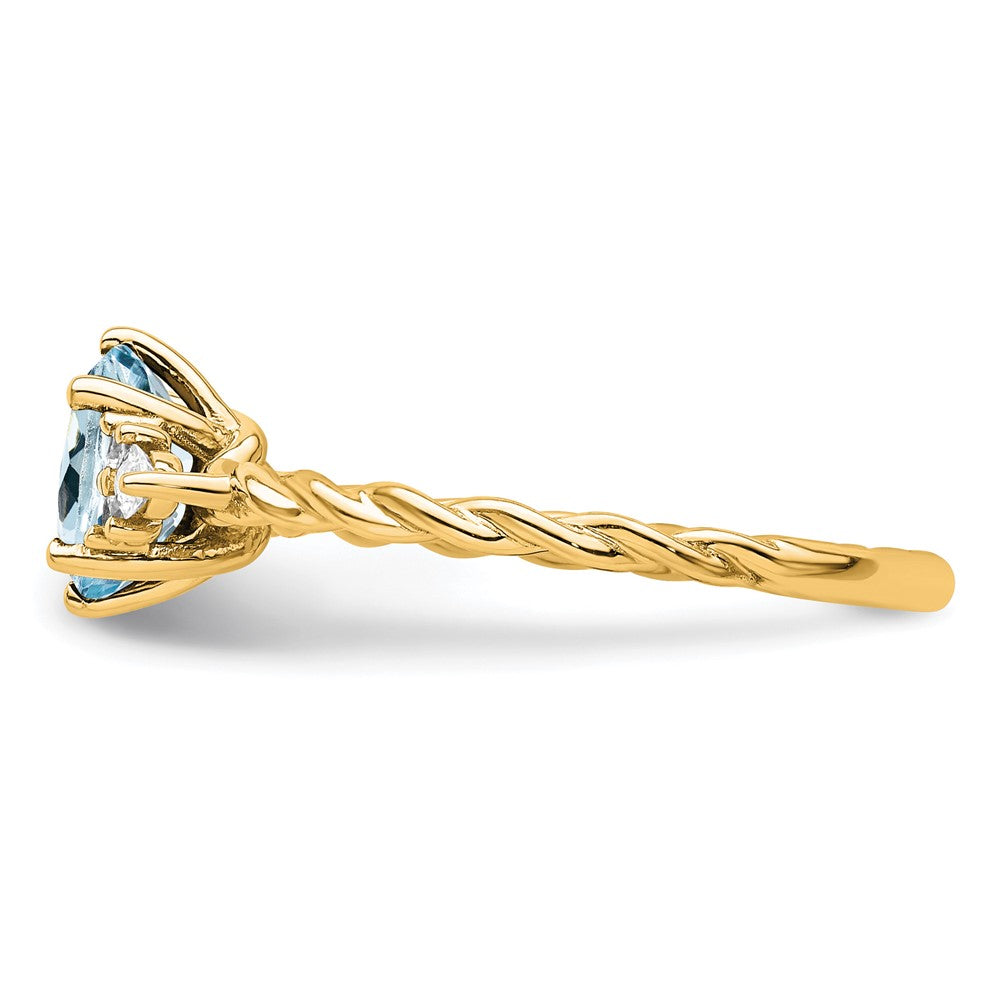 14K Gelbgold Ring mit Diamanten und 7x5 ovalem März-/Aquamarin, Größe 7, gedreht