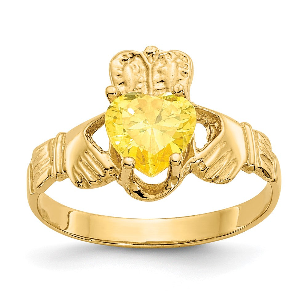 14K Gelbgold November Zirkonia Herz Geburtsstein Claddagh Ring