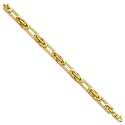 14K Gelbgold Poliert und Strukturiert 7.6mm Fantasie Greek Key Design Oval Glieder 7.25 Zoll Armband