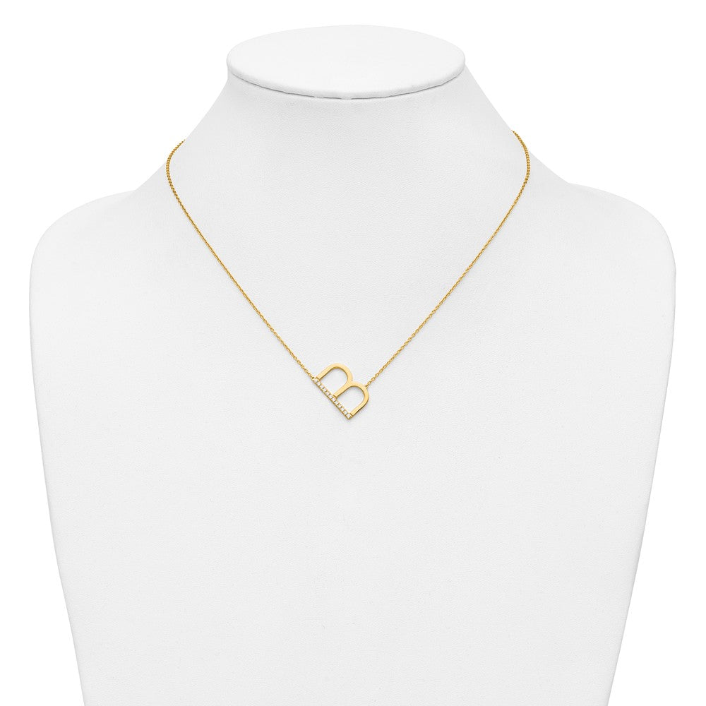 14K Gelbgold Seitlich Diamant Initiale B 18 Zoll Halskette