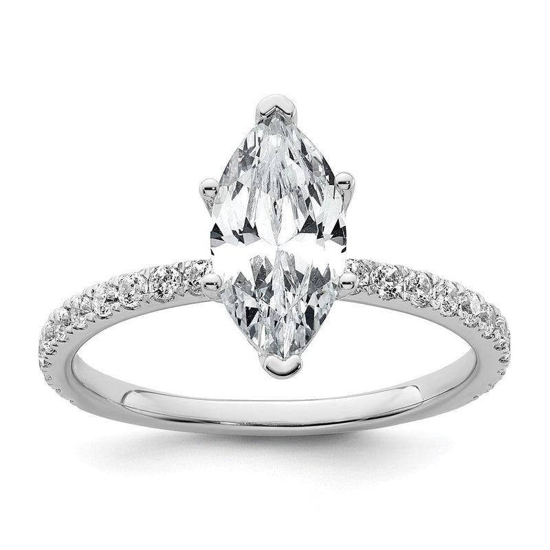 14K Weißgold Verlobungsring mit 2K zertifiziertem Labor-Diamant VS/SI+ G+ im Marquise-Schliff, Solitär komplett mit Flair-Fassung