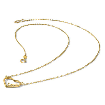14K Gelbgold Poliert Offen Herz mit Liebe Inside 17 Zoll Halskette Plus 0.5 Zoll Verlängerung