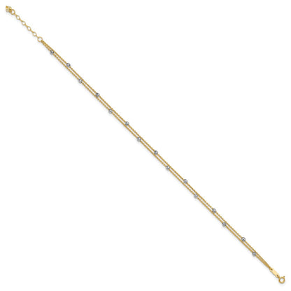 14K Bicolor Gold Bicolor 2-strand Kette mit Mirror Perlen 9 Zoll Plus 1 Zoll Verlängerung - Total 10 Zoll Fußkettchen