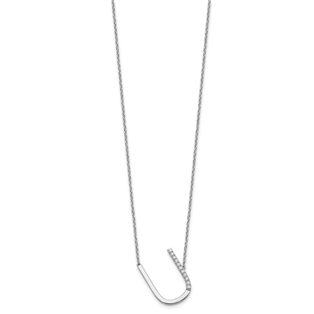 14K Weißgold Seitlich Diamant Initiale U 18 Zoll Halskette