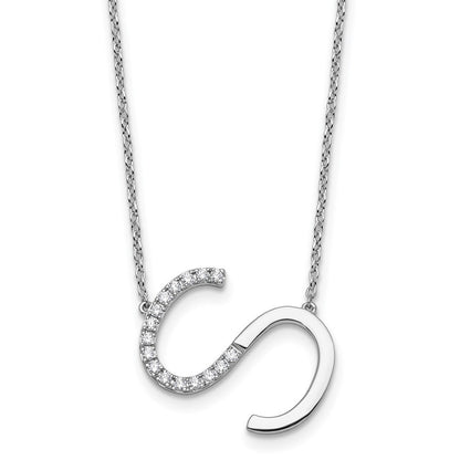 14K Weißgold Seitlich Diamant Initiale S 18 Zoll Halskette