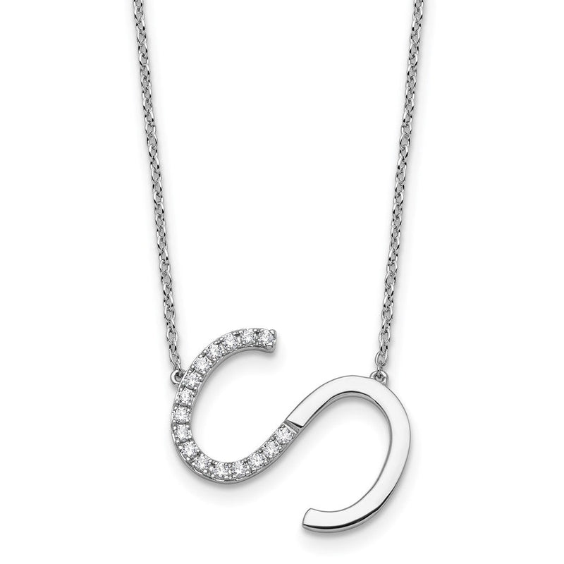14K Weißgold Seitlich Diamant Initiale S 18 Zoll Halskette