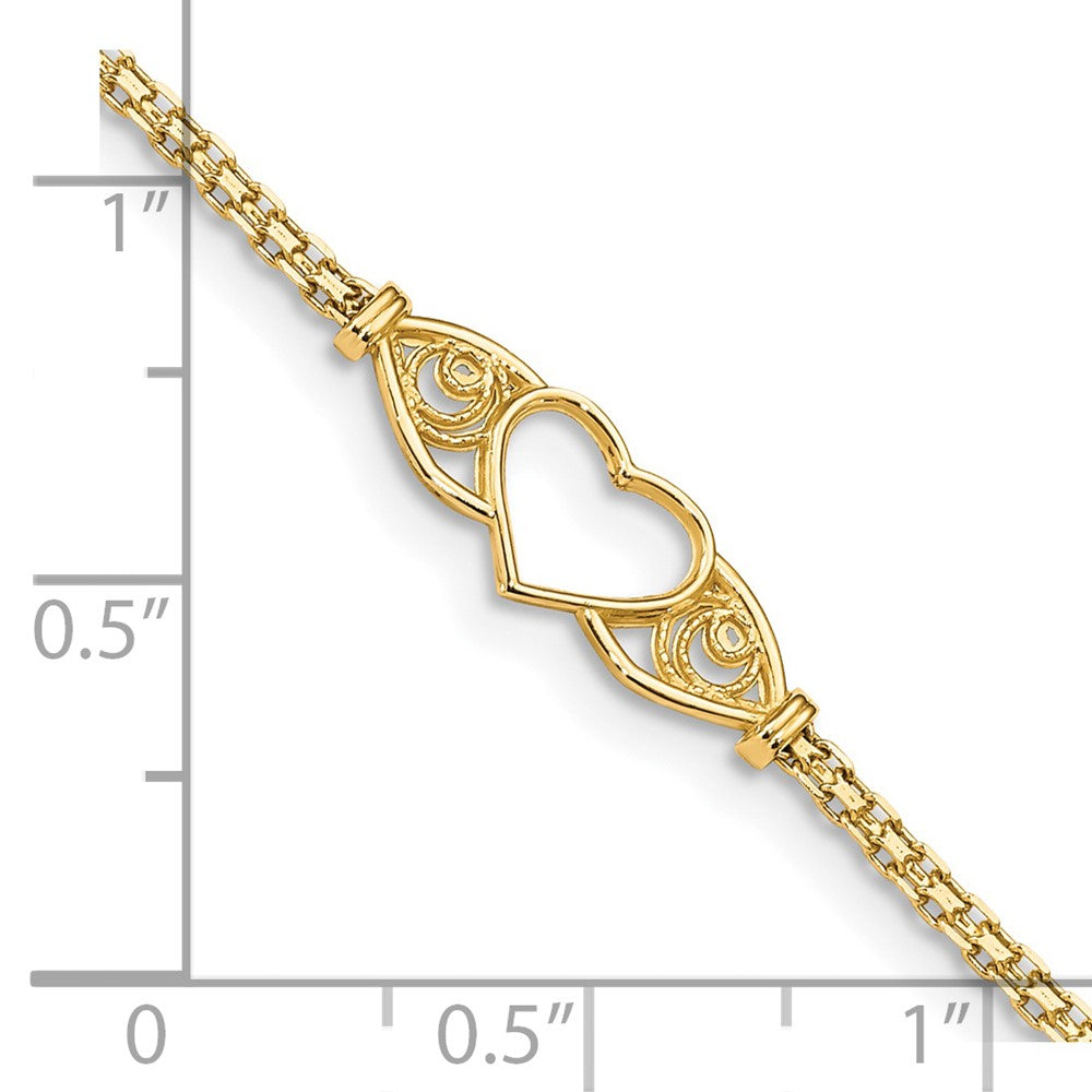 14K Gelbgold Poliert Offen Herz mit Filigran und Bismark Kette Fußkettchen