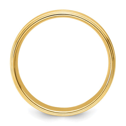 14K Gelbgold 6 mm Standardgewicht Komfort-Passform gebürstet satiniert/poliert Milgrain gerillte Kante Ehering