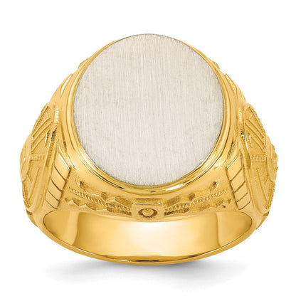 14K Bicolor Gold Gravierbar Rund Siegel Ring