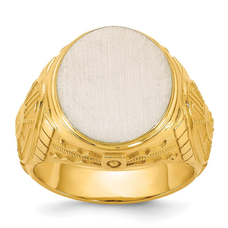 14K Bicolor Gold Gravierbar Rund Siegel Ring