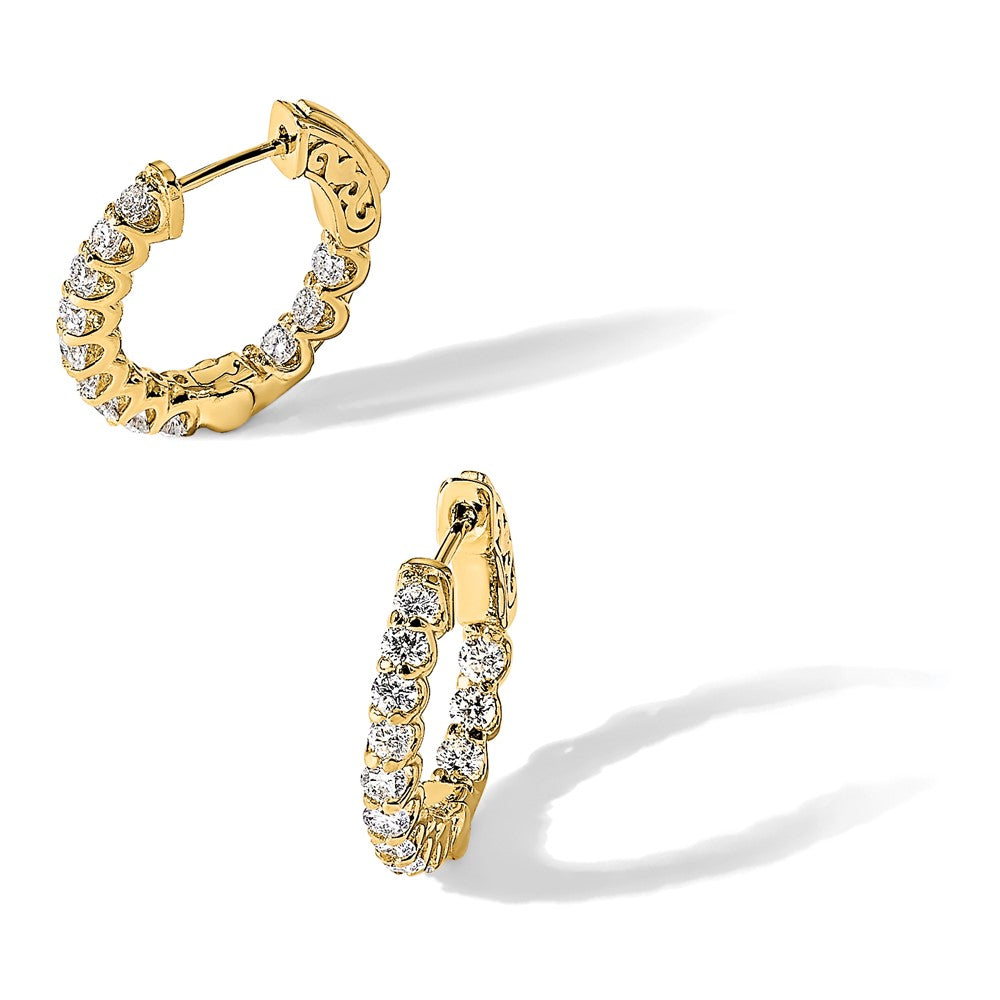 14K Gelbgold 1.2 Karat Diamant Rund In/out Creole mit Sicherheits Verschluss Ohrringe