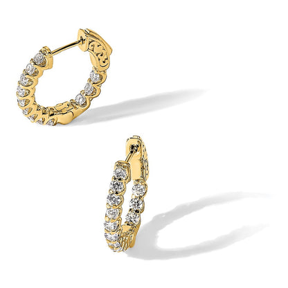 14K Gelbgold 1.2 Karat Diamant Rund In/out Creole mit Sicherheits Verschluss Ohrringe