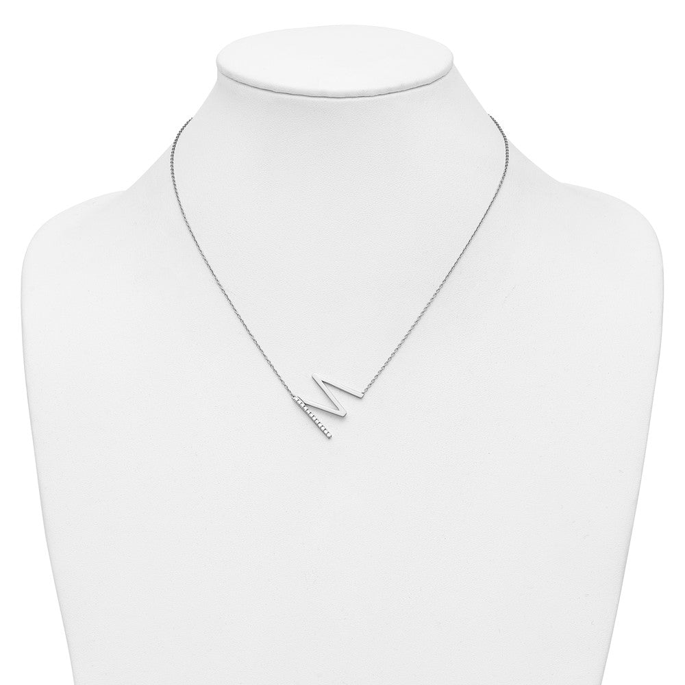 14K Weißgold Seitlich Diamant Initiale M 18 Zoll Halskette