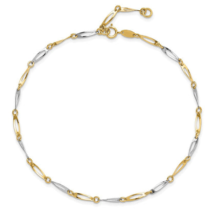 14K Bicolor Gold Poliert Oval Gedreht Glieder Plus Verlängerung Total Kette Fußkettchen