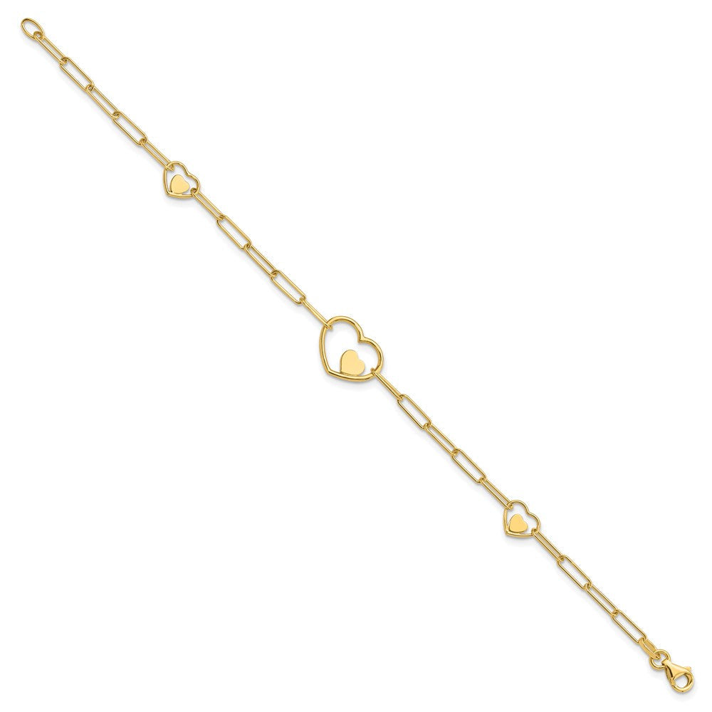 14K Gelbgold Doppelt Herzen und Büroklammer Knöpfe Gliederarmband