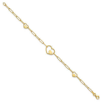 14K Gelbgold Doppelt Herzen und Büroklammer Knöpfe Gliederarmband