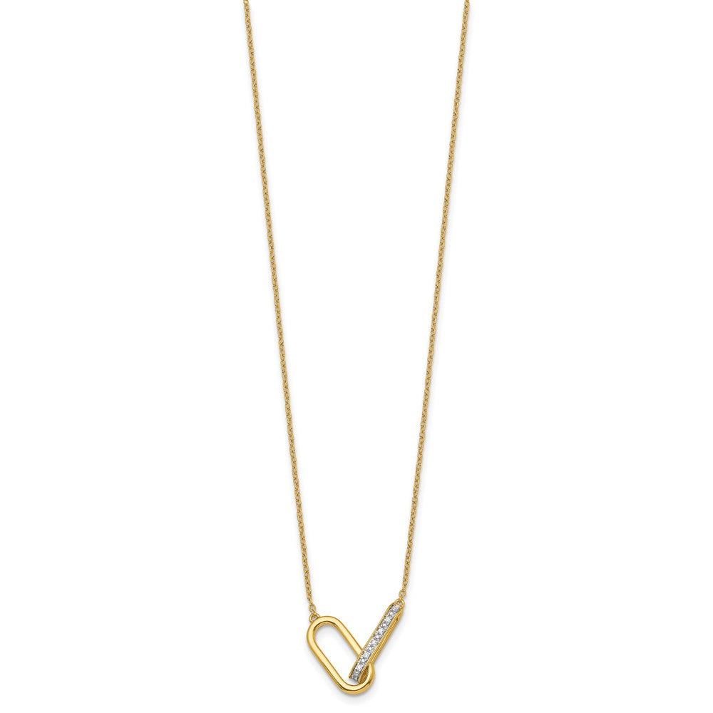 14K Gelbgold Poliert 1/15 Karat Diamant Interlocked Büroklammer Knöpfe 18 Zoll Halskette